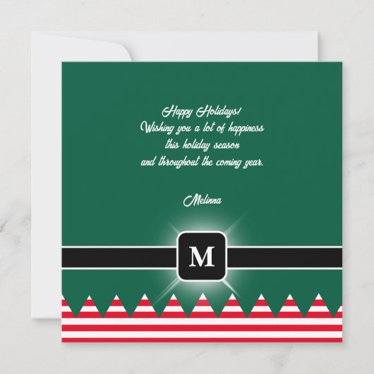 Moderne Elf Dennengroen Vakantie Monogram Feestdagenkaart (Voorkant)
