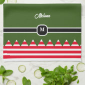 Moderne Elf Dennengroen Vakantie Monogram Theedoek (Gevouwen)