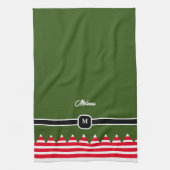 Moderne Elf Dennengroen Vakantie Monogram Theedoek (Verticaal)