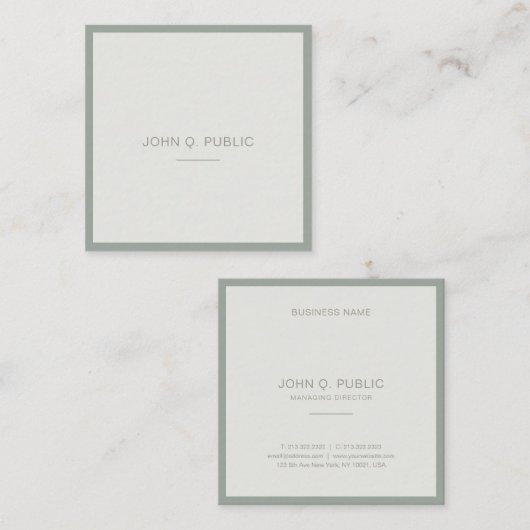 Moderne, elite Simple Design Elegant Green Sjabloo Vierkante Visitekaartje (Voorkant / Achterkant)