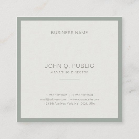 Moderne, elite Simple Design Elegant Green Sjabloo Vierkante Visitekaartje (Achterkant)