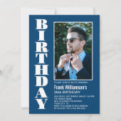 Moderne Elke Leeftijd Blauw Witte Foto Birthday Pa Kaart (Voorkant)