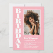 Moderne Elke pagina Roze Witte Foto Birthday Party Kaart (Voorkant)