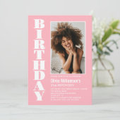 Moderne Elke pagina Roze Witte Foto Birthday Party Kaart (Staand voorkant)