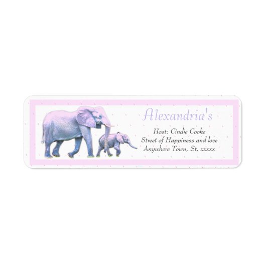 Moderne ellephant roze baby Girl Shower Etiket (Voorkant)