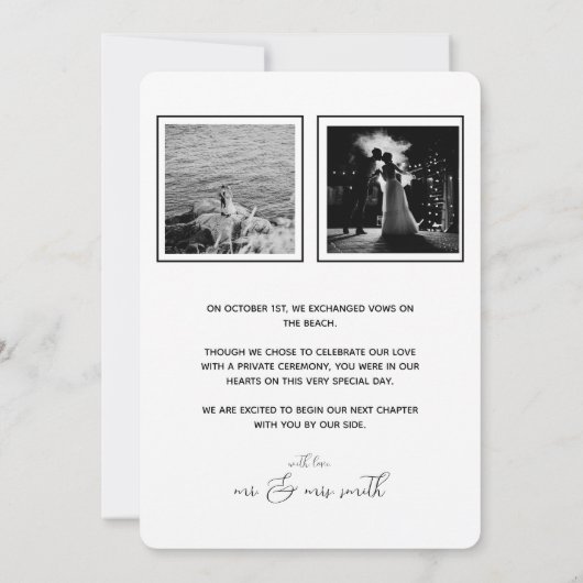 Moderne Elopement Aankondiging | Strand bruiloft (Achterkant)