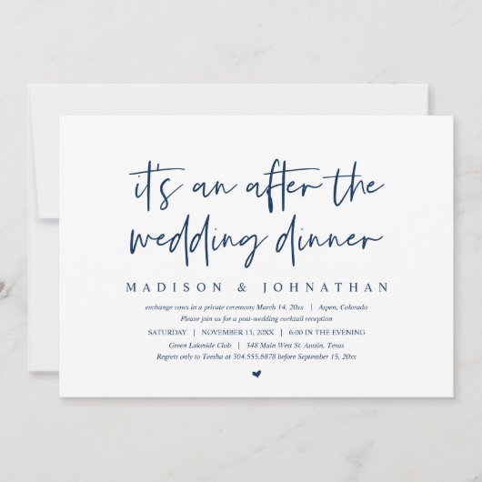 Moderne Elopement, Na het huwelijksdiner Uitnodigi Kaart (Voorkant)