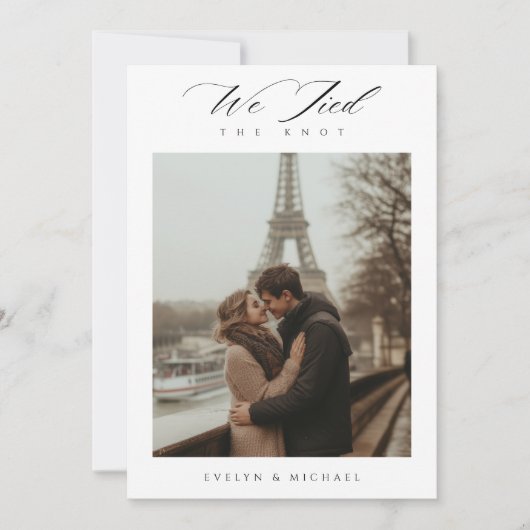 Moderne Elopement We hebben de knoop trouwfoto vas Aankondiging (Voorkant)