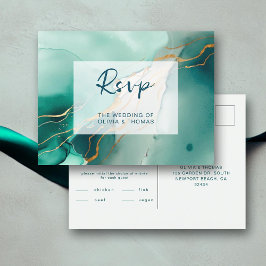 Moderne Emerald Gold Boho Beach Trouwmaaltijd RSVP Uitnodiging Briefkaart