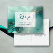 Moderne Emerald Gold Boho Beach Trouwmaaltijd RSVP Uitnodiging Briefkaart