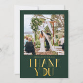 Moderne Emerald Gold foto bruiloft dank u kaart (Voorkant)