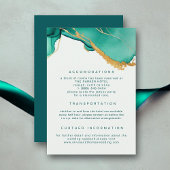 Moderne Emerald Goud Zomer Strand Bruiloft Details Informatiekaartje