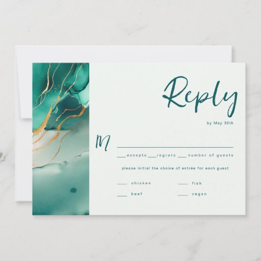 Moderne Emerald Gouden Bruiloft QR Maaltijd Keuze (Voorkant)