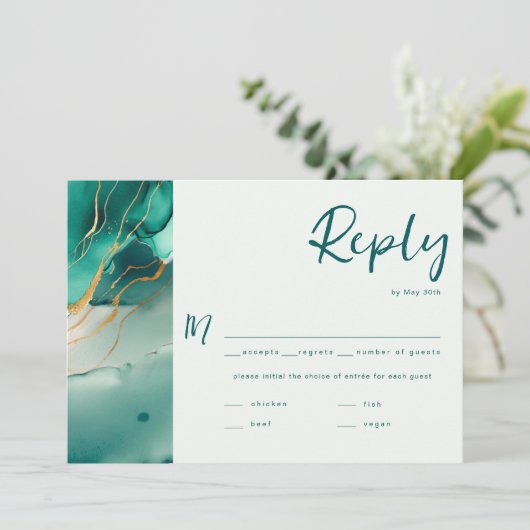 Moderne Emerald Gouden Bruiloft QR Maaltijd Keuze  (Staand voorkant)