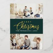 Moderne Emerald Green Fotocollage Kerstgoud Folie Feestdagenkaart (Voorkant)