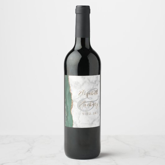 Moderne Emerald Green Gold Agate Marmeren bruiloft Wijn Etiket (Voorkant)