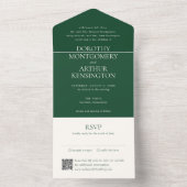 Moderne Emerald Green QR-code Elegante bruiloft All In One Uitnodiging (Binnen)