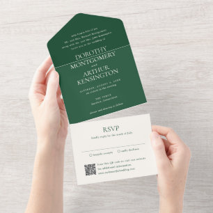 Moderne Emerald Green QR-code Elegante bruiloft All In One Uitnodiging