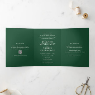 Moderne Emerald Green QR-code Elegante bruiloft Drieluik Uitnodiging