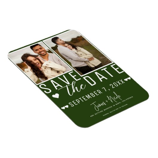 Moderne Emerald Green Save the Date 2 Foto Bruilof Magneet (Rechterzijde)