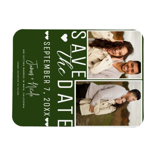 Moderne Emerald Green Save the Date 2 Foto Bruilof Magneet (Horizontaal)