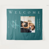 Moderne Emerald Groen-foto-bruiloft- Wandkleed (Voorkant (horizontaal))