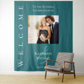 Moderne Emerald Groen-foto-bruiloft- Wandkleed (In situ)