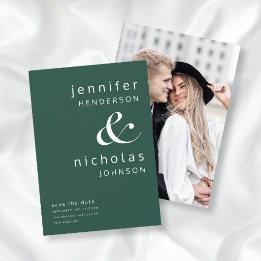 Moderne Emerald Groene Ampersand Fotobruiloft Save The Date