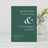 Moderne Emerald Groene Ampersand Fotobruiloft Save The Date (Staand voorkant)