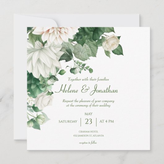 Moderne Emerald Groene Bloemenbruiloft Kaart (Voorkant)