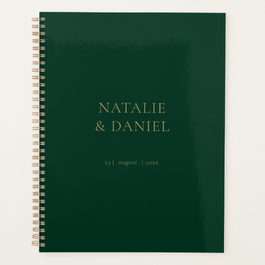 Moderne Emerald Groene en Gouden Chique Bruiloft Planner (Voorkant)