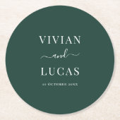 Moderne Emerald Groene Formele Minimale Bruiloft Ronde Kartonnen Onderzetter (Voorkant)