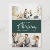Moderne Emerald Groene Fotocollage Kerstmis Feestdagenkaart (Voorkant)