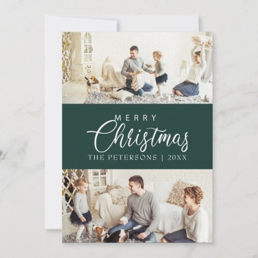 Moderne Emerald Groene Fotocollage Kerstmis Feestdagenkaart (Voorkant)
