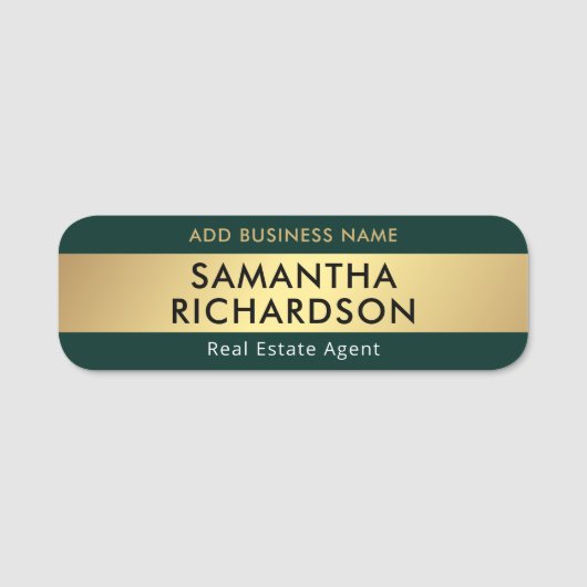 Moderne Emerald Groene & Gouden Medewerker Chique  Naamplaatje (Voorkant)