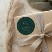 Moderne Emerald Groene Monogram Bruiloft Dank u Ronde Sticker