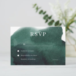 Moderne Emerald Groene Waterverf Bruiloft RSVP Kaartje