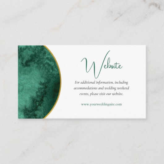 Moderne Emerald Groene Waterverf Bruiloft Website Informatiekaartje (Voorkant)