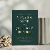 Moderne Emerald Hunter Groene Chique Bruiloft Goud Folie Uitnodiging