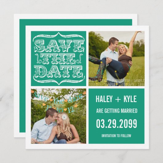 Moderne Emerald Jade Bewaar de datum fotokaarten Kaart (Voorkant / Achterkant)