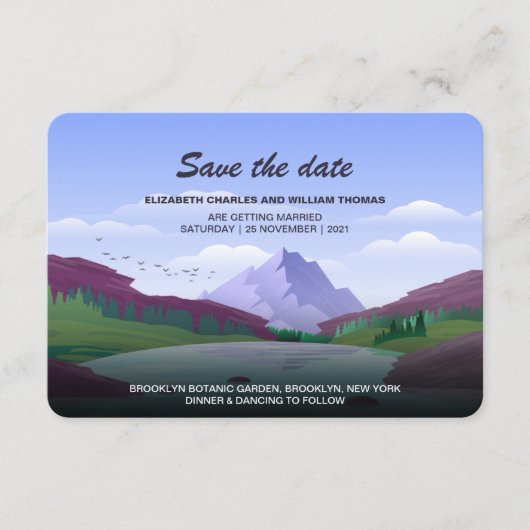 Moderne en bijtende bergen bewaren de datumkaart informatiekaartje (Voorkant)