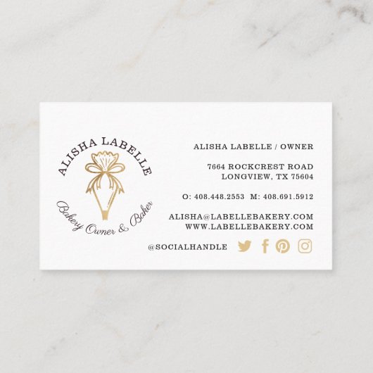 Moderne en chic Bakery Pipet Bag Logo Black & Gold Visitekaartje (Achterkant)