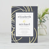 Moderne en chic Blue Yellow en White Wedding Kaart (Staand voorkant)