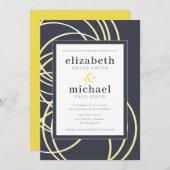 Moderne en chic Blue Yellow en White Wedding Kaart (Voorkant / Achterkant)