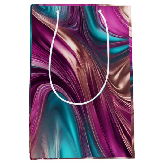 Moderne en Chic-Viva Magenta Turquoise en Goud Medium Cadeauzakje (Voorkant)