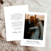 Moderne en chique foto bruiloft bedankkaart
