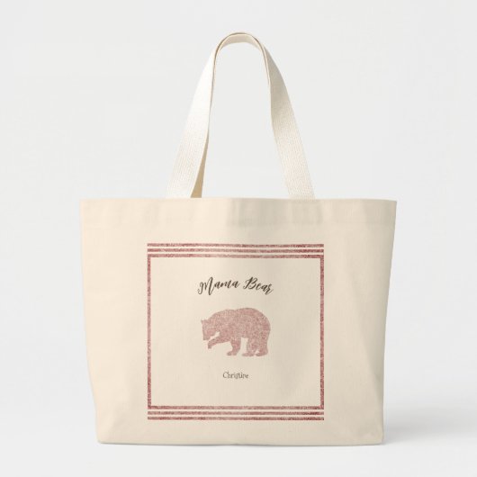 Moderne en chique glinsterende roze mama beer      grote tote bag (Voorkant)