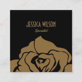 Moderne en chique zwarte gouden bloem vierkante visitekaartje