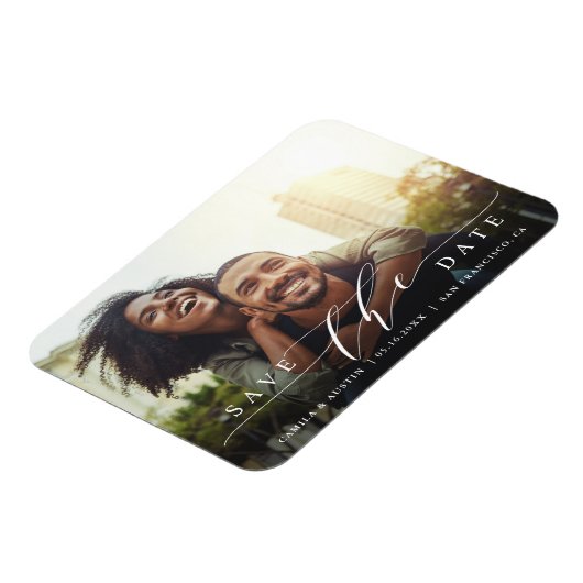 Moderne en eenvoudige bruiloft foto opslaan Datum Magneet (Linkerzijde)