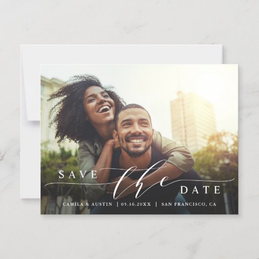 Moderne en eenvoudige bruiloft foto opslaan Datum Magnetische Uitnodiging (Voorkant)